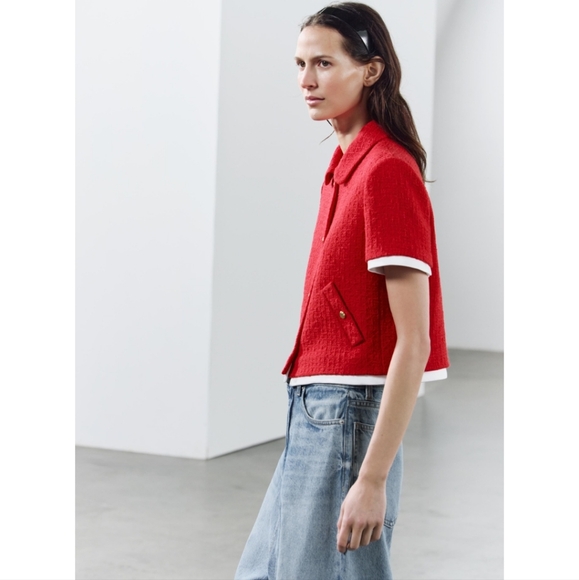 ZARA TEXTURED CROPPED JACKET ZW COLLECTION BNWT - Picture 4 of 7